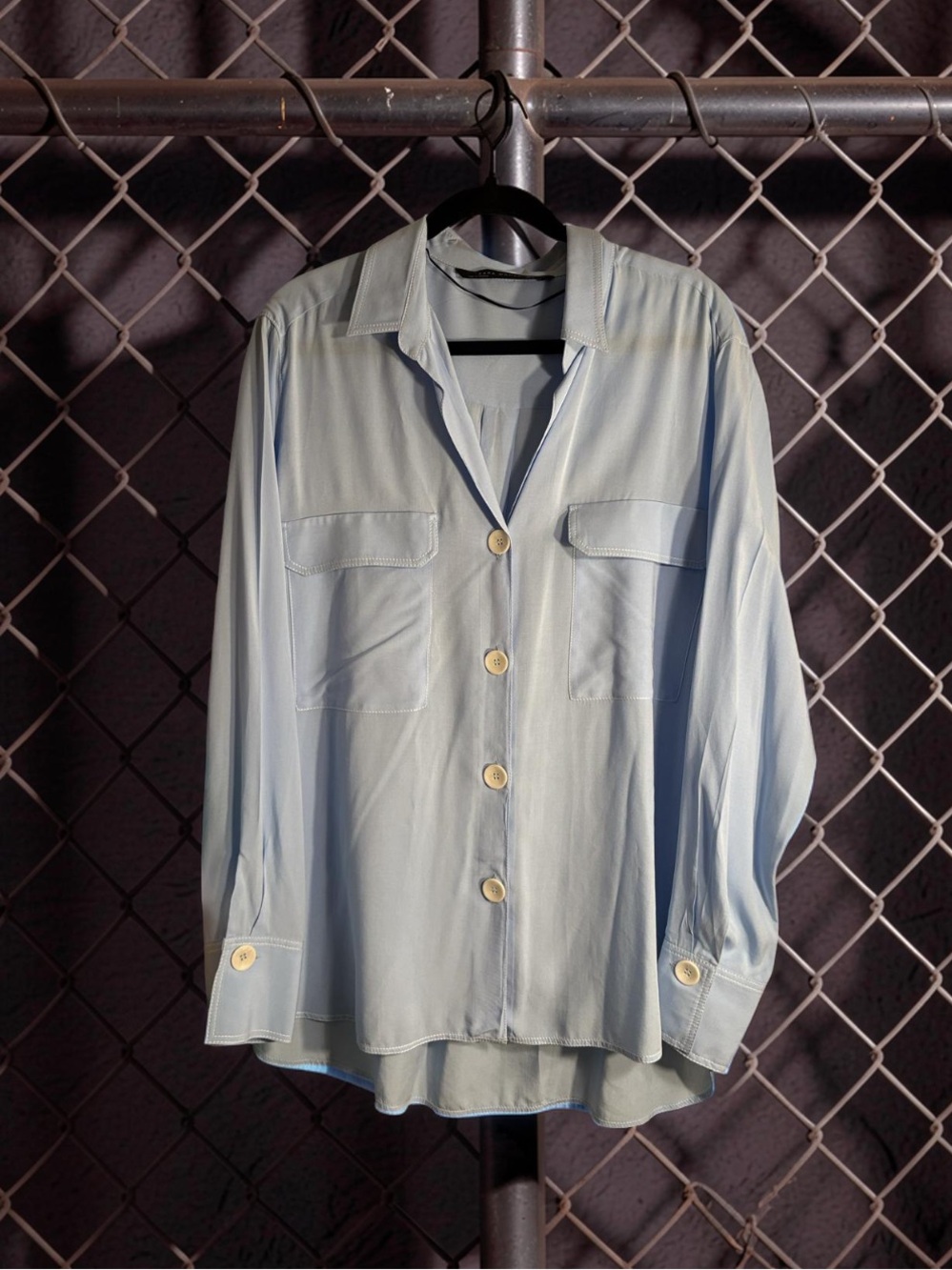Zara NWOT Light Blue Button-Front Blouse
